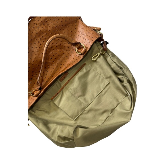 Vintage GILI ostrich leather extra large shoulder or tote bag - embossed tan - Picture 9 of 11